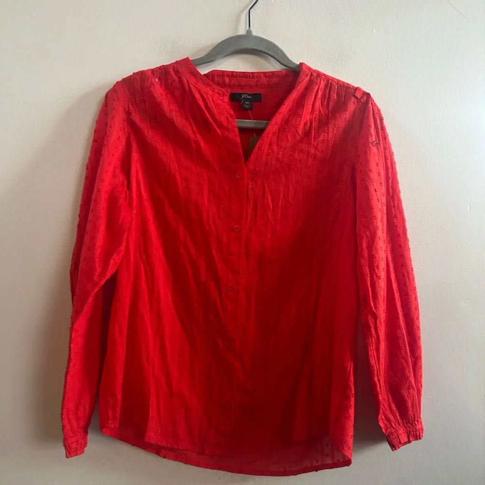 J.crew clip dot‎ red blouse new with tags XS
